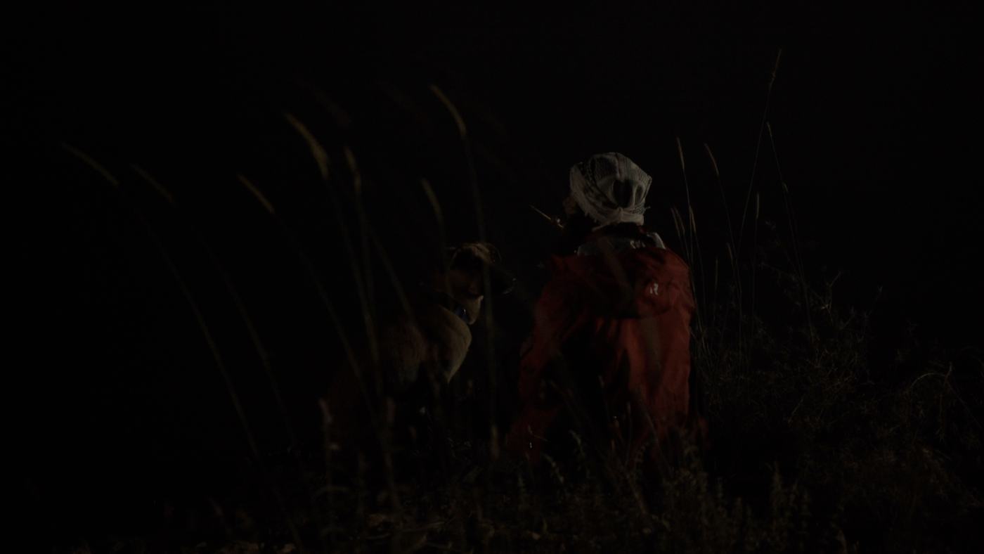 People gathered around a campfire at night on a mountainside (8/12)